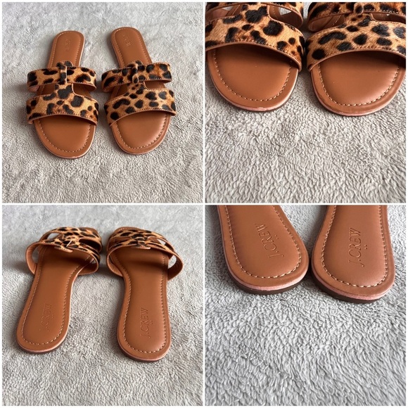 J. Crew Factory Calf Hair Leopard Beachside Slip-On Slide Sandals Sz 7 - Picture 4 of 11